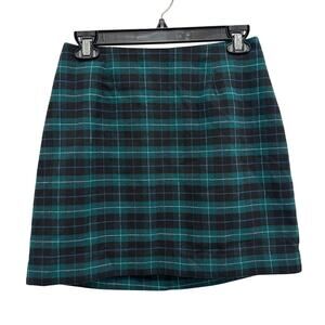 Old Navy Womens Size 0 Green Plaid Mini Skirt Gold Zipper Academia Preppy Office